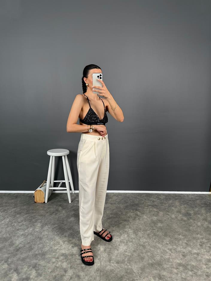 Fortuo Ekru Gold Düğmeli Premium Pantolon 