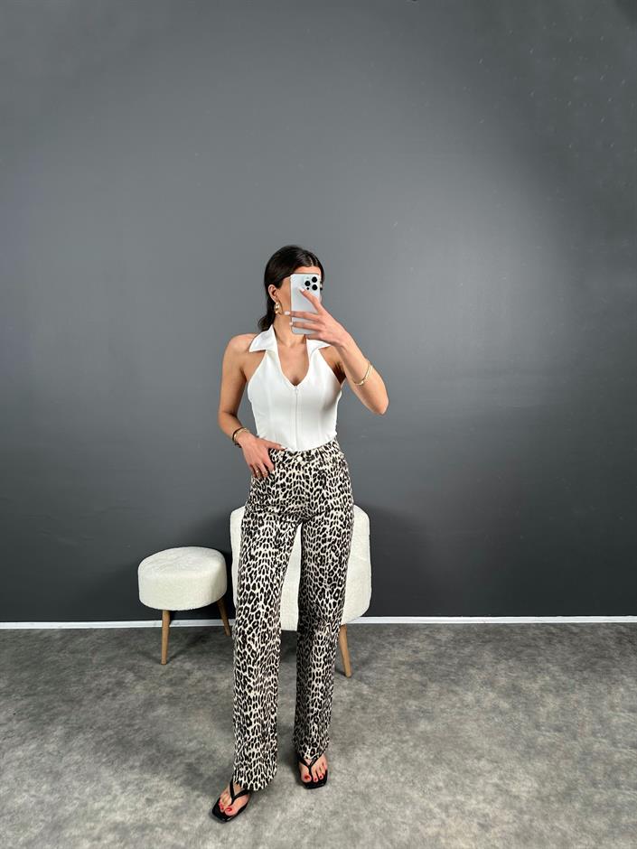 GU Leopar Desenli Straight Leg Jean