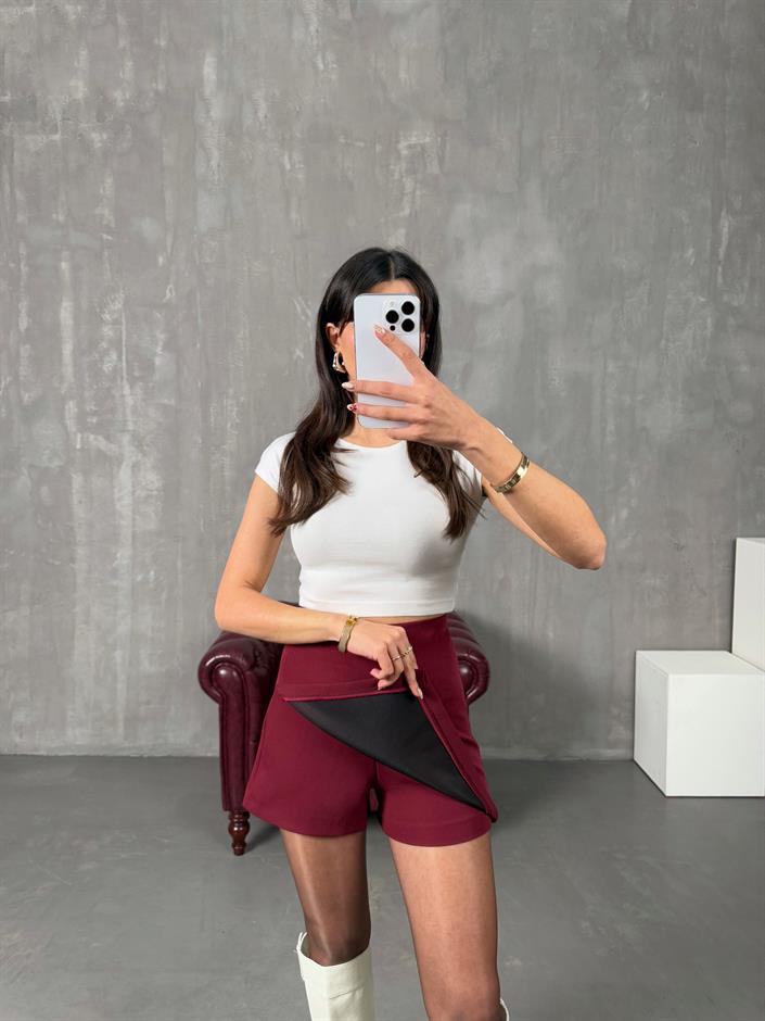 Valenti Bordo Simetrik Kesim Şort Etek