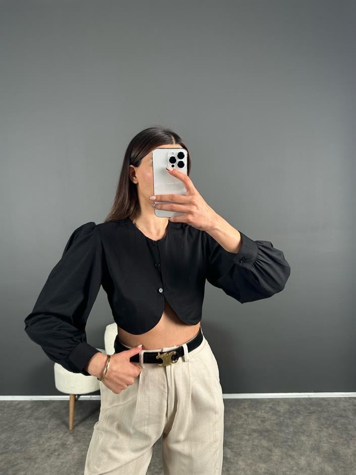 Galen Siyah Crop Gömlek 
