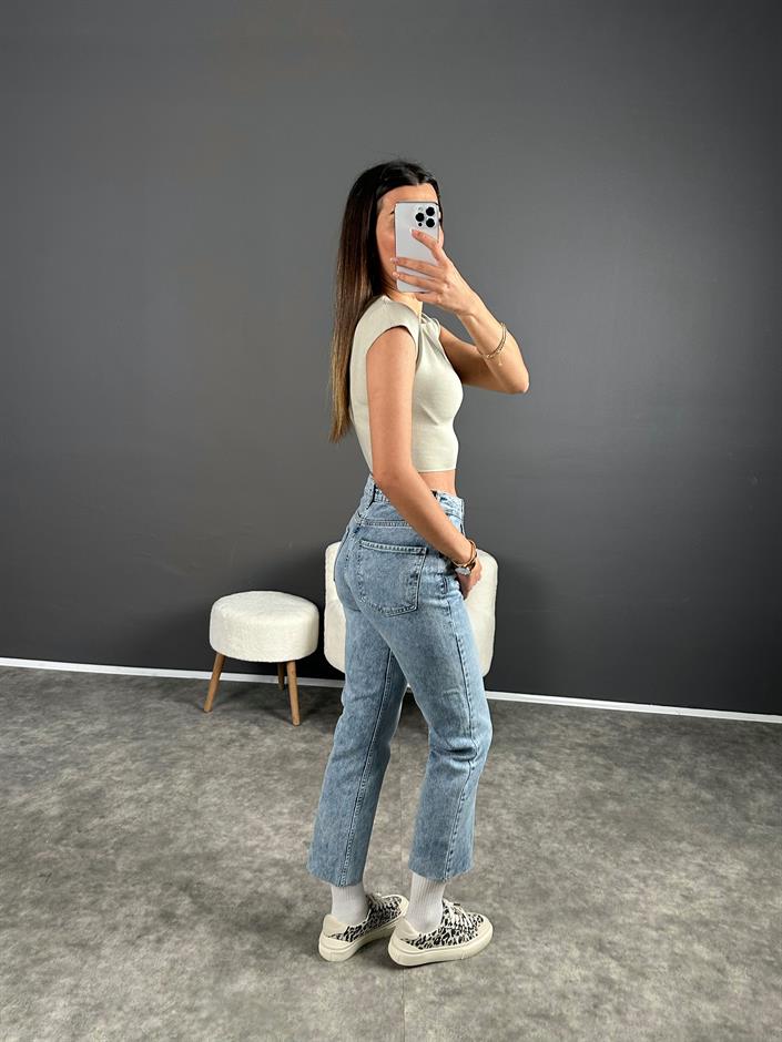 ZR Açık Mavi Kesik Paça High Waist Jean