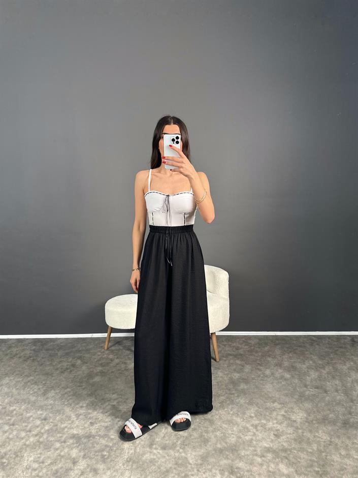 Eliow Siyah Bol Paça Beli Lastikli Pantolon