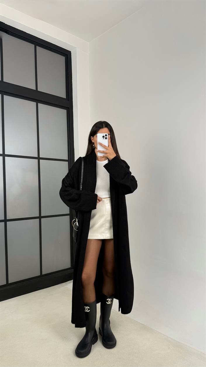 Siyah Uzun Premium Triko Hırka GAUS-00116