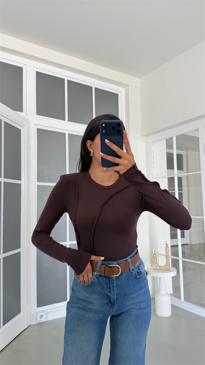 Kahve Vatkalı Basic Bluz GAUS-02163
