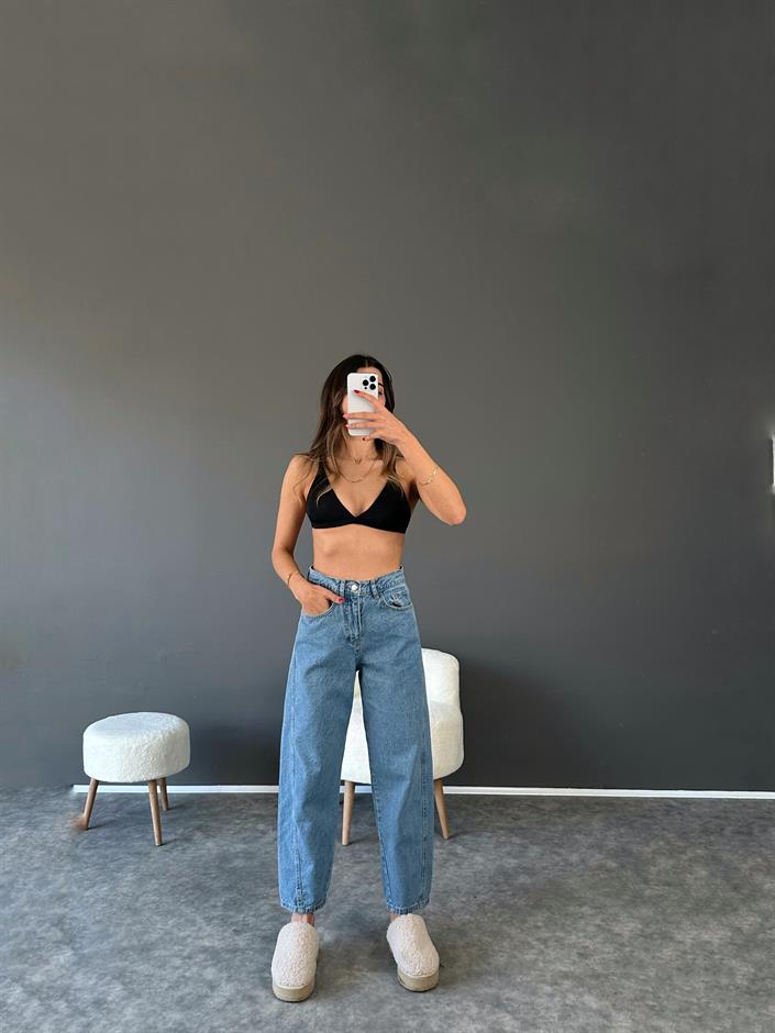 RY Light Blue Dikişli Mom Jean 