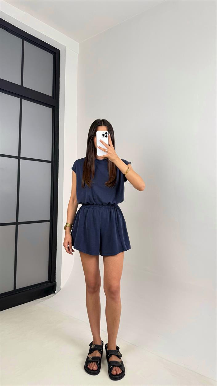 Lacivert Oys Muadil Sırt Dekolteli Modal Şortlu Tulum Gaus00596