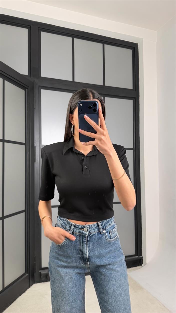 Siyah Vatkalı Polo Yaka Tshirt GAUS-01419