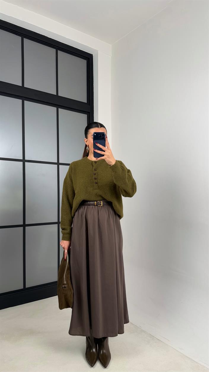 Kahve Beli Lastikli Cepli Tencel Etek GAUS-00670