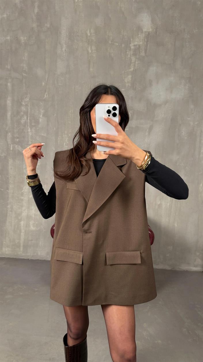 Acı Kahve Astarlı Vatkalı Kemerli Premium Yelek GAUS-01139