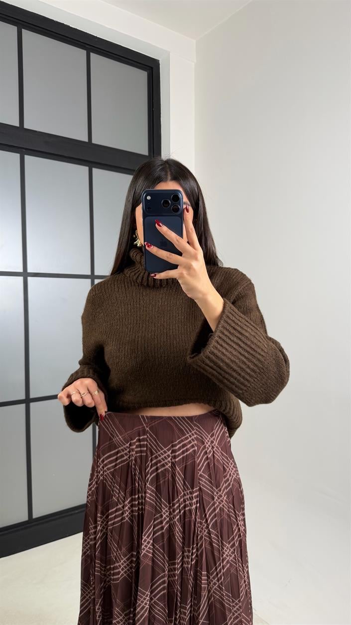 Acı Kahve Balıkçı Yaka Örgü Kazak GAUS-00726