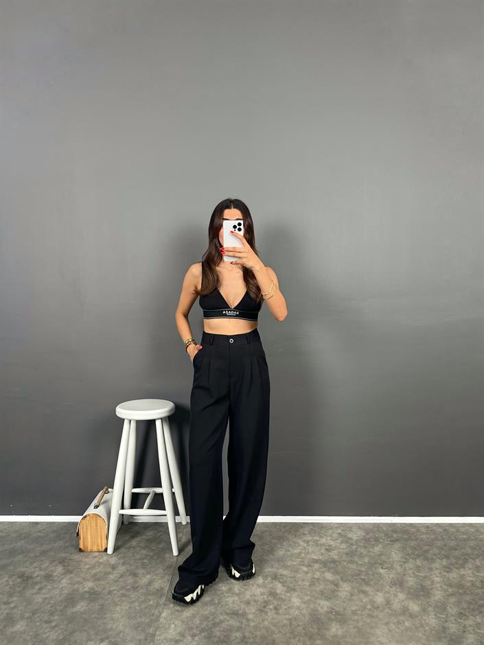 Fado Siyah Kumaş Palazzo Pantolon