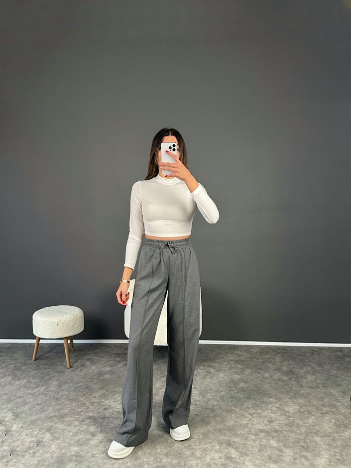 Minaj Gri Beli Lastikli Çımalı Pantolon