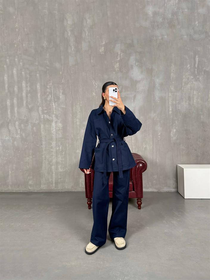 Lacivert Gabardin Kuşaklı Takım Gaus0008