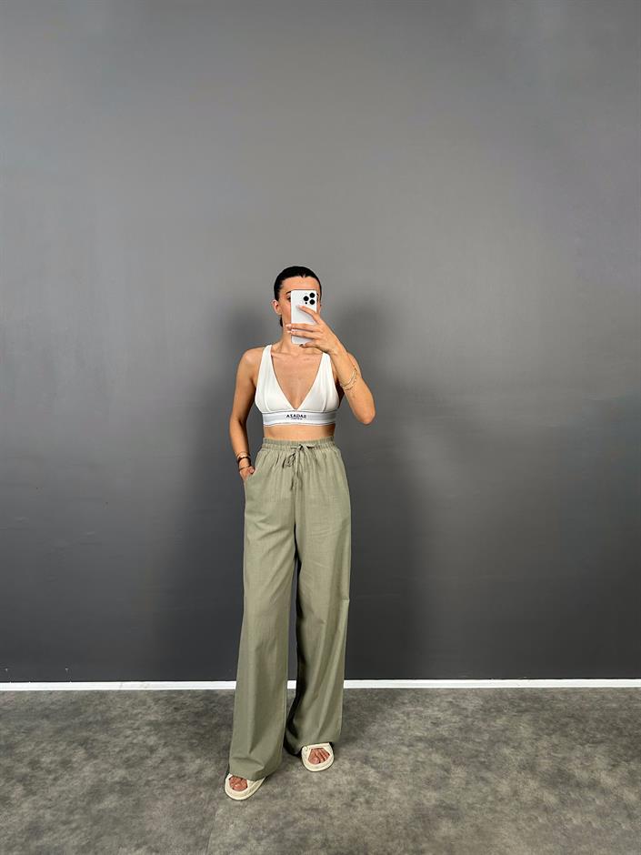 DK Haki Astarlı Keten Pantolon 