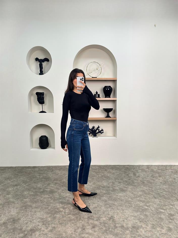 Boon ZR Model Koyu Mavi Kesik Paça Jean