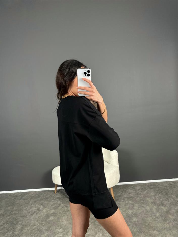 Luni Siyah Tasarım Oversize Tshirt