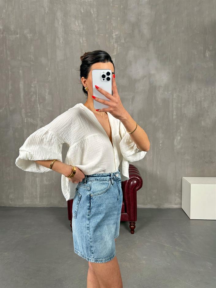 Mavi Yıkamalı Denim Şort Gaus00221