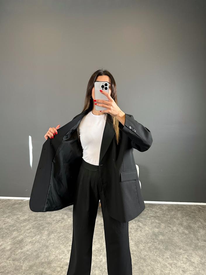Pascal Siyah Oversize Astarlı Blazer Ceket 