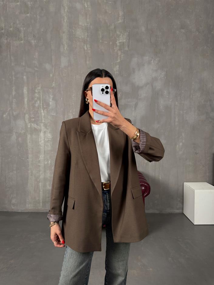 Vena Kahve Astarlı Vatkalı Blazer Ceket