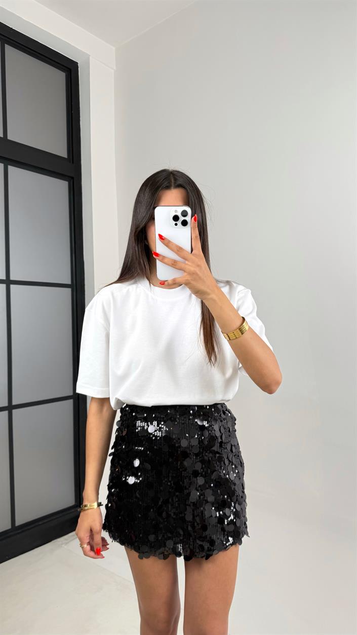 Siyah Pul Detaylı Mini Etek Gaus00695