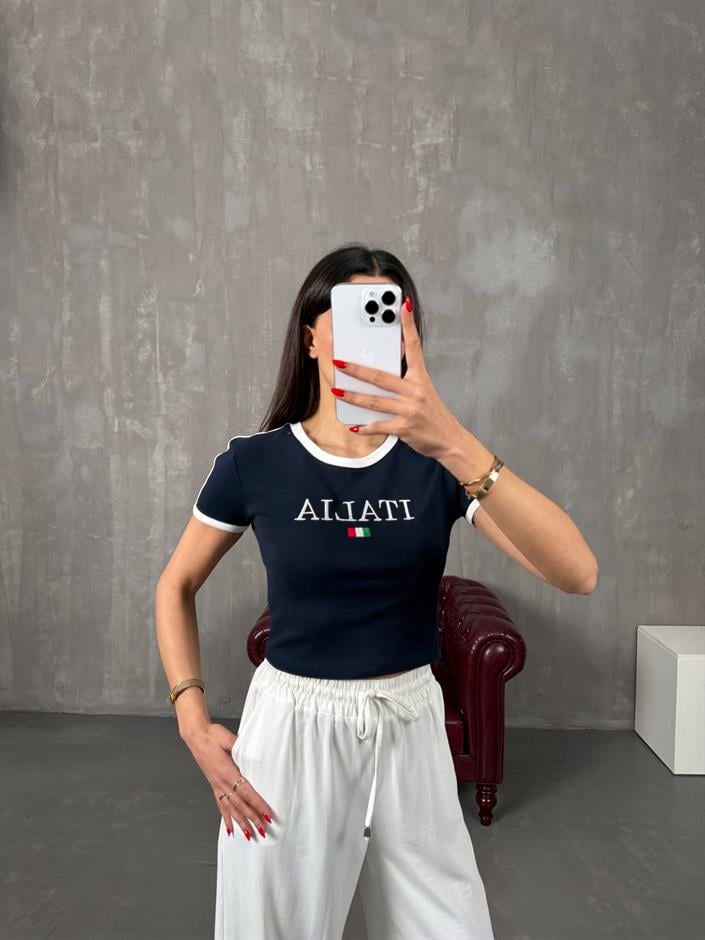 Rambe Lacivert Yazı Baskılı Tshirt