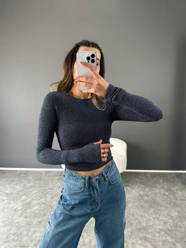 Gece Mavisi Simli Crop