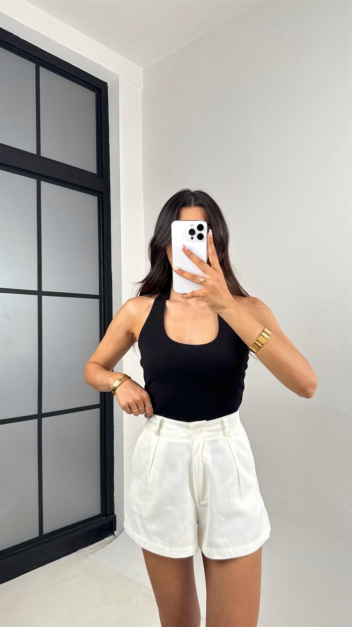 Beyaz Premium Gabardin Şort Gaus00681