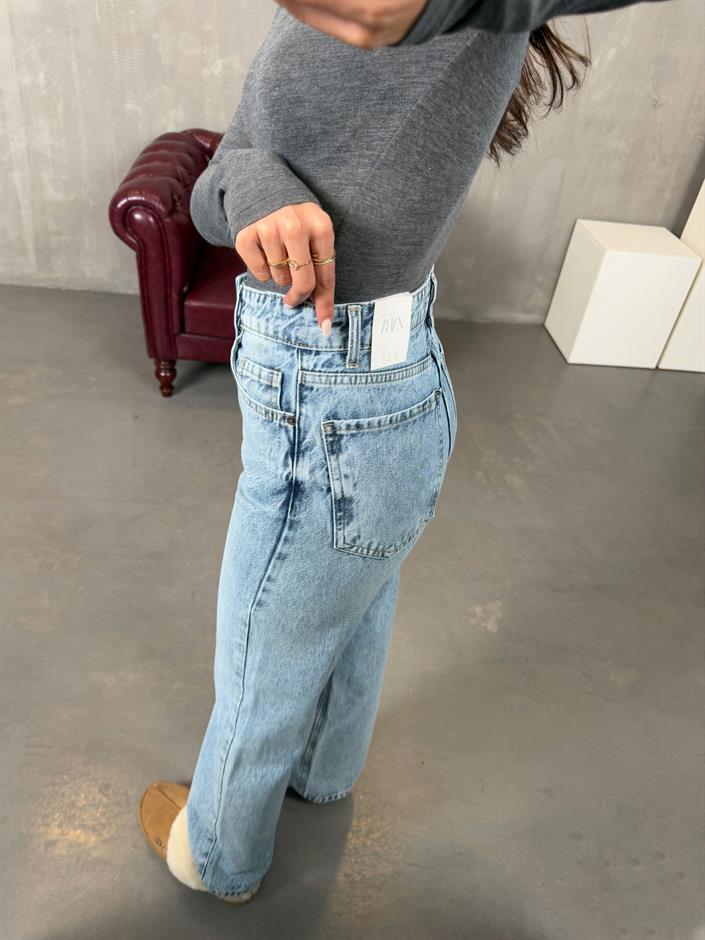 Cora Yıkamalı Mavi ZR Model Wide Leg Jean