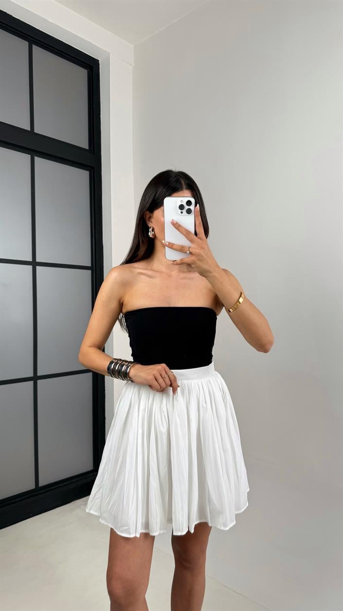Beyaz Pileli Astarlı Etek Gaus00573