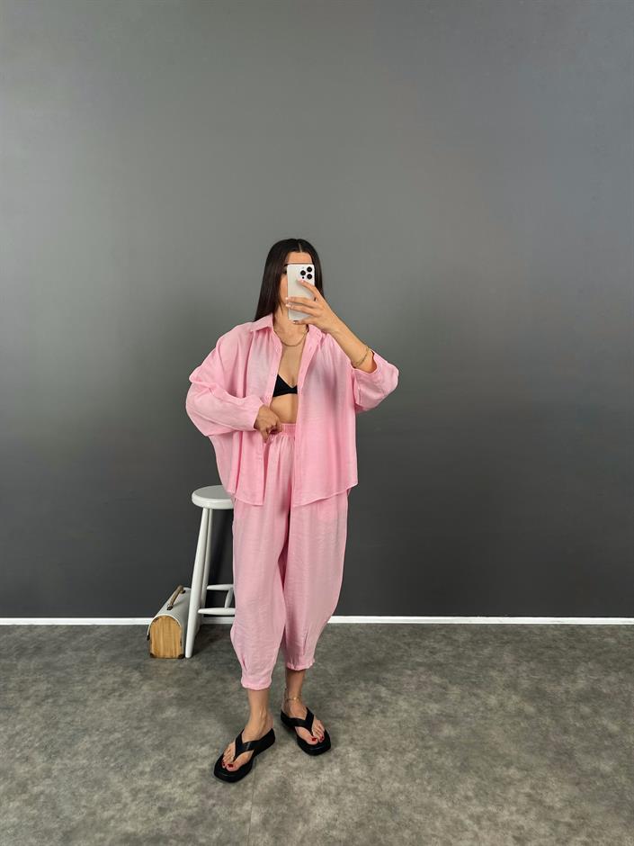 Hillard Pembe Premium İthal Kumaş Harem İkili Takım