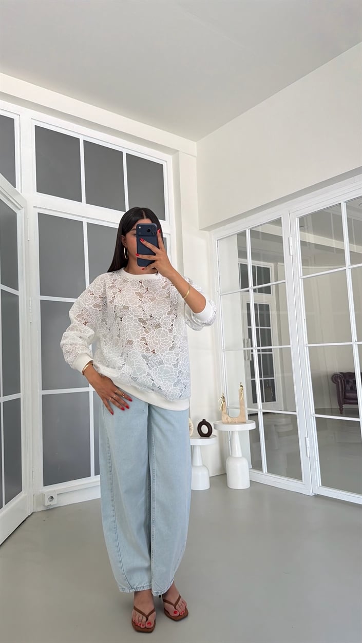 Ekru Fisto Detaylı Premium Sweatshirt GAUS-01834