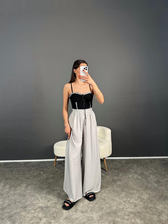 Eliow Gri Bol Paça Beli Lastikli Pantolon