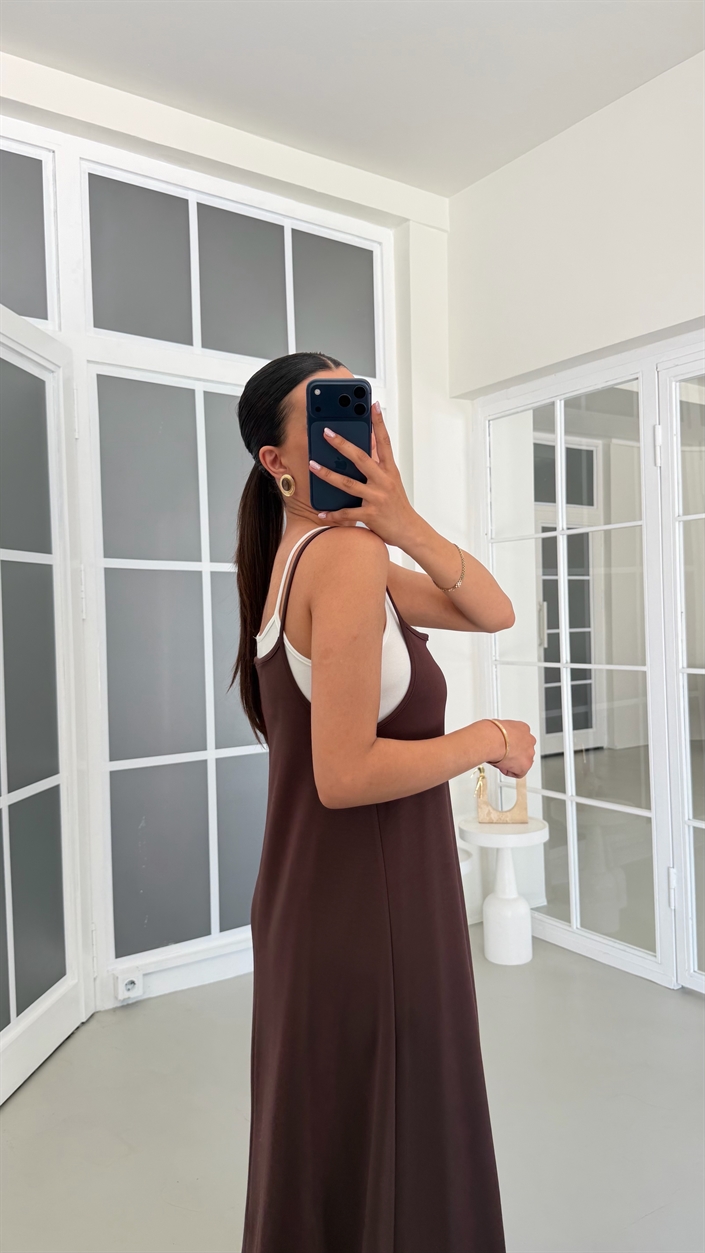 Kahve Atlet Detaylı Tasarım Elbise GAUS-01737