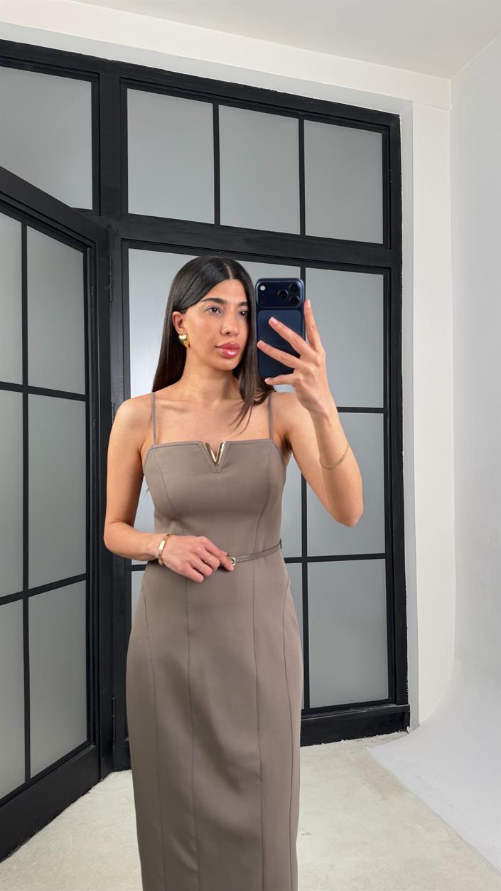 Vizon Gold Toka Detaylı Kemerli Ayarlanabilir Askılı Elbise GAUS-01403
