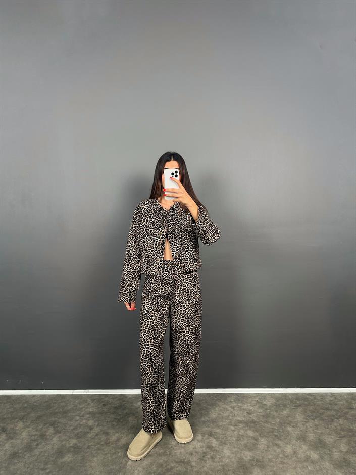 ZR Model Leopar Desenli Ceket Pantolon İkili Takım