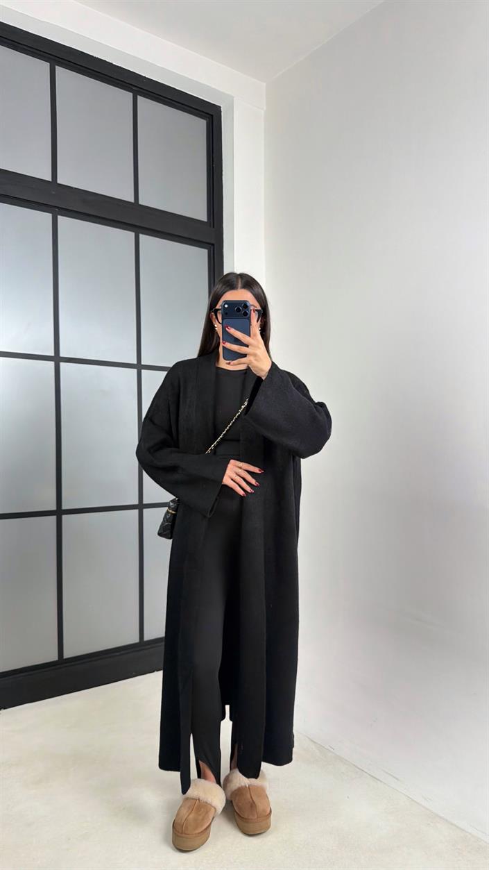 Siyah Oversize Maxi Boy Triko Hırka GAUS-00728