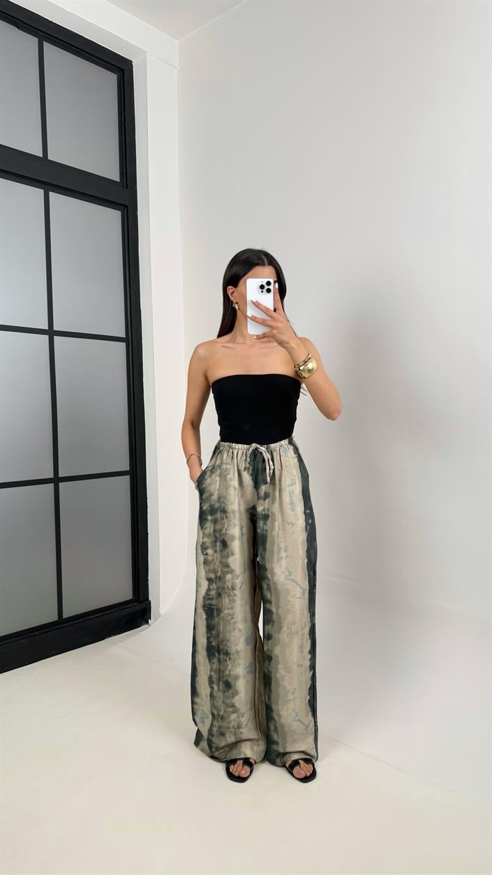 Taş Desenli Tasarım Saten Pantolon Gaus00396