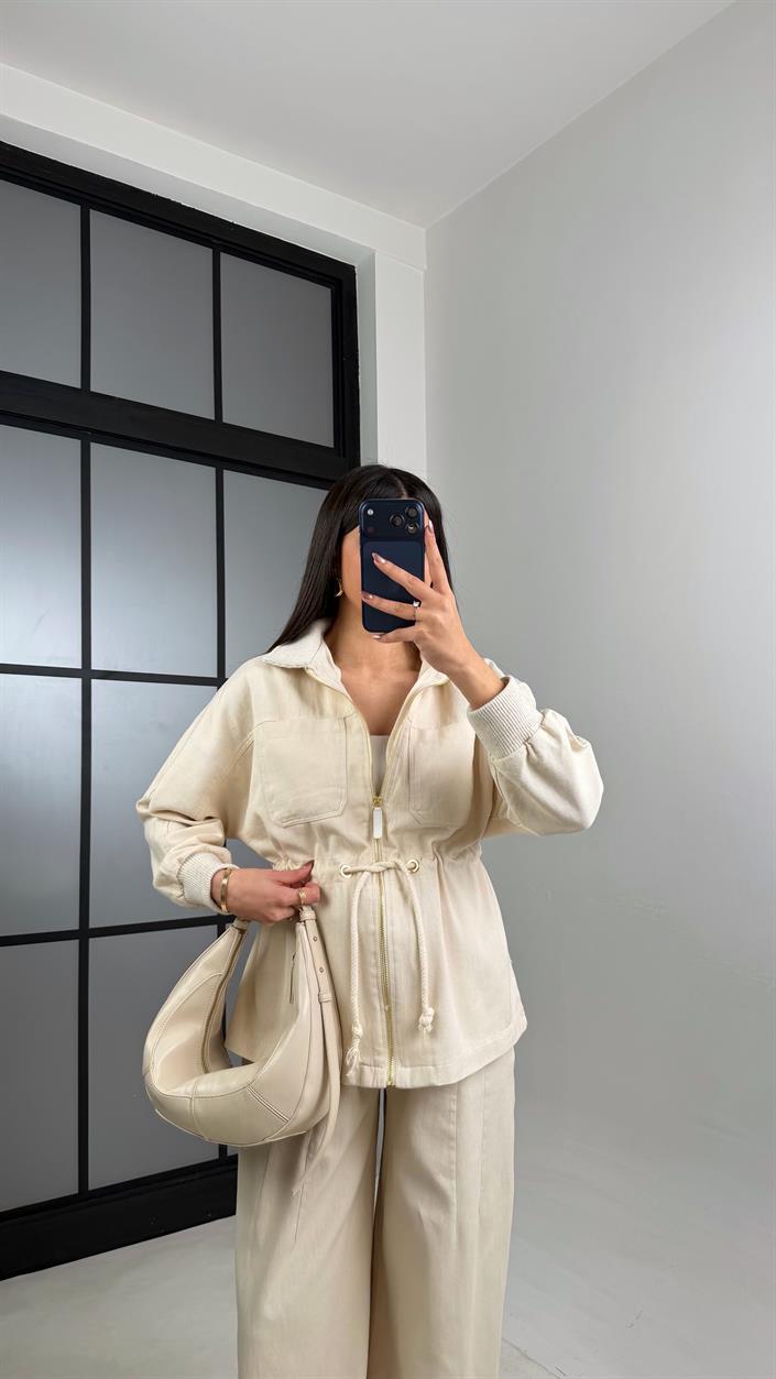 Taş Beli Lastikli Kuşaklı Ceket Pantolon Gabardin Takım GAUS-01112