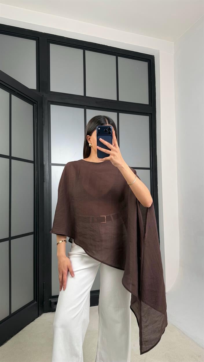 Acı Kahve ZR Model Asimetrik Transparan Bluz GAUS-01366
