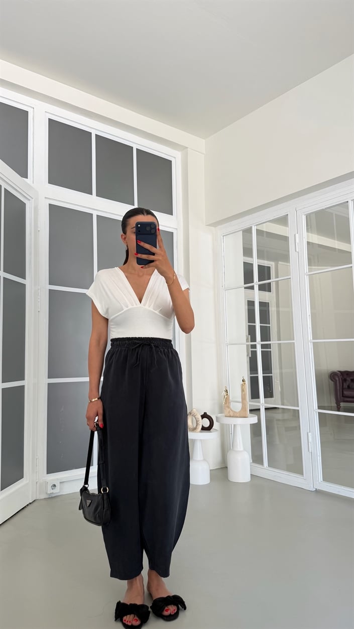 Füme MD Muadil Beli Lastikli Tencel Pantolon GAUS-01848