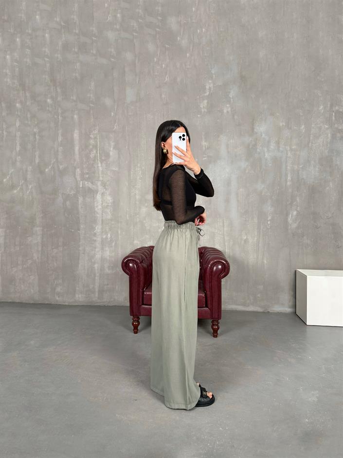 Haki Yüksek Bel İthal Kumaş Pantolon Gaus00271