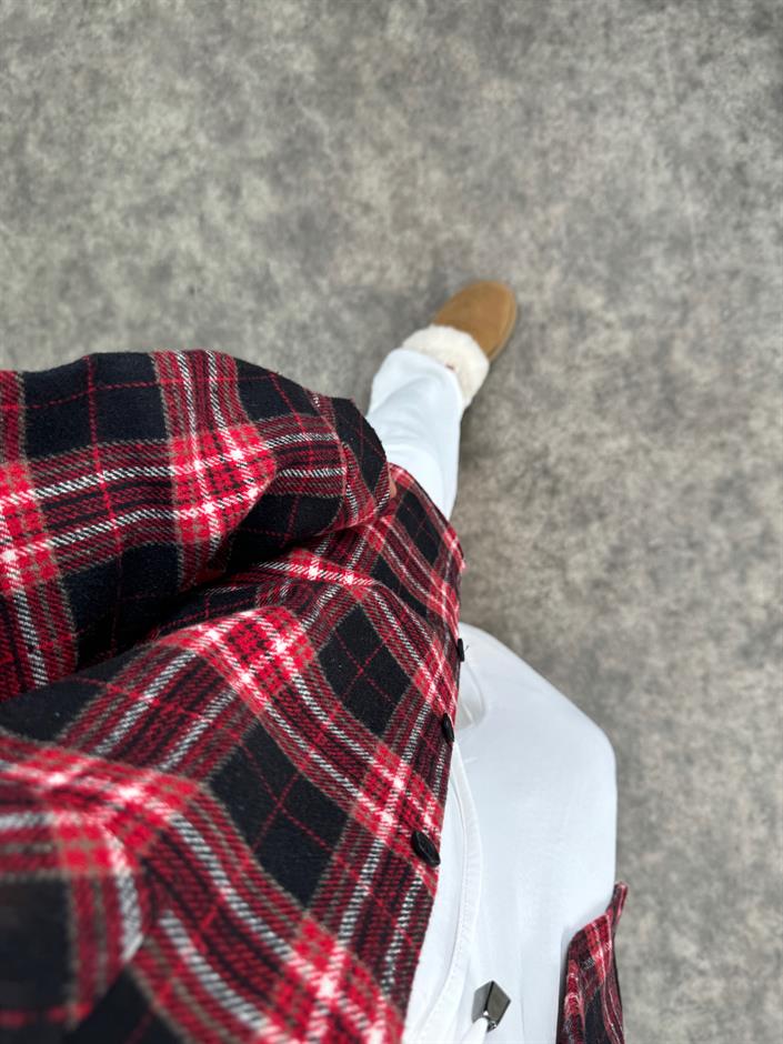 Raga Kırmızı Kareli Kaşe Oduncu Oversize Gömlek