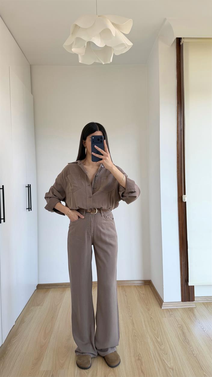 Vizon Beli Lastikli Tencel Denim Tulum GAUS-01394