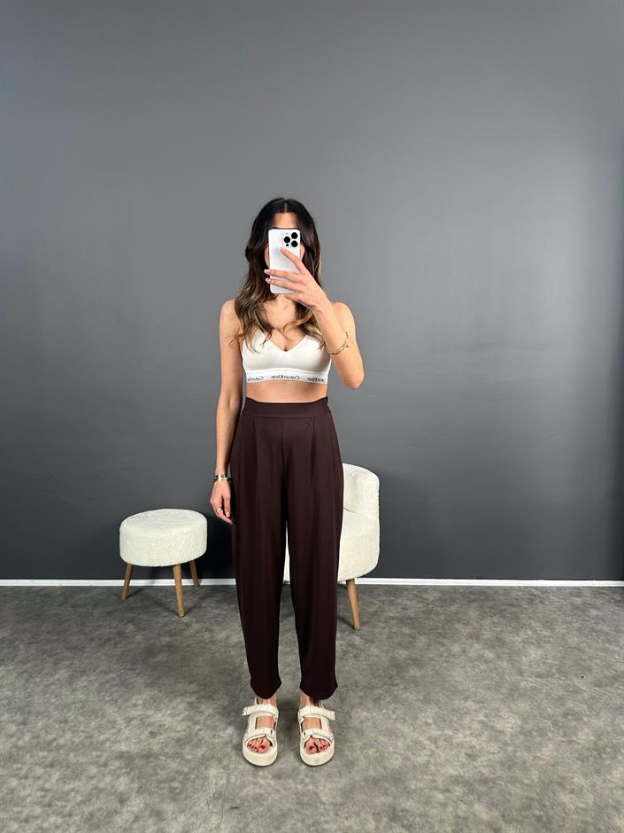 Tanya Kahverengi Yazlık Modal Kumaş Harem Pantolon