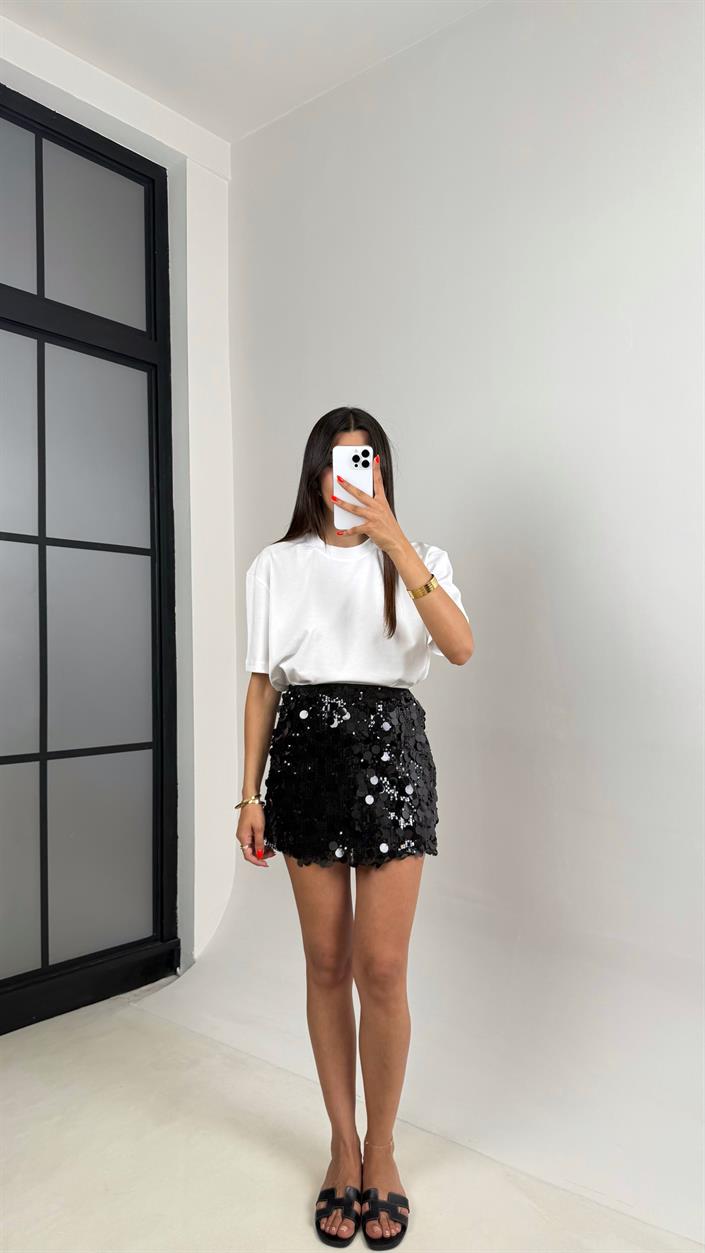 Siyah Pul Detaylı Mini Etek Gaus00695