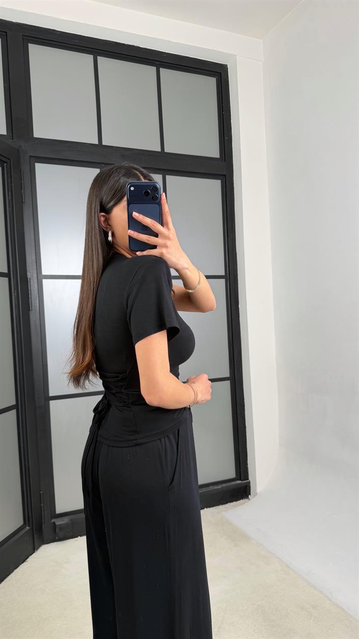 Siyah Beli Ayarlanabilir Vatkalı Bluz Eşofman Takım GAUS-01404