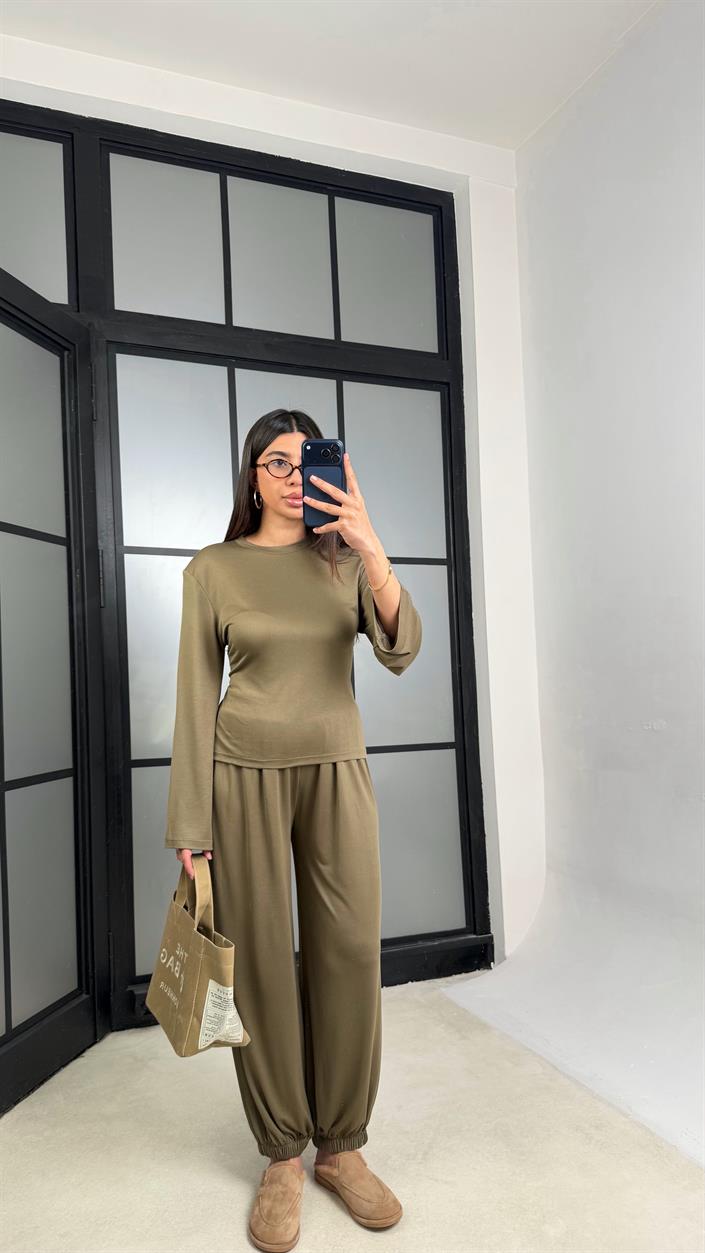 Haki Beli Ayarlanabilir Vatkalı Bluz Eşofman Takım GAUS-01307