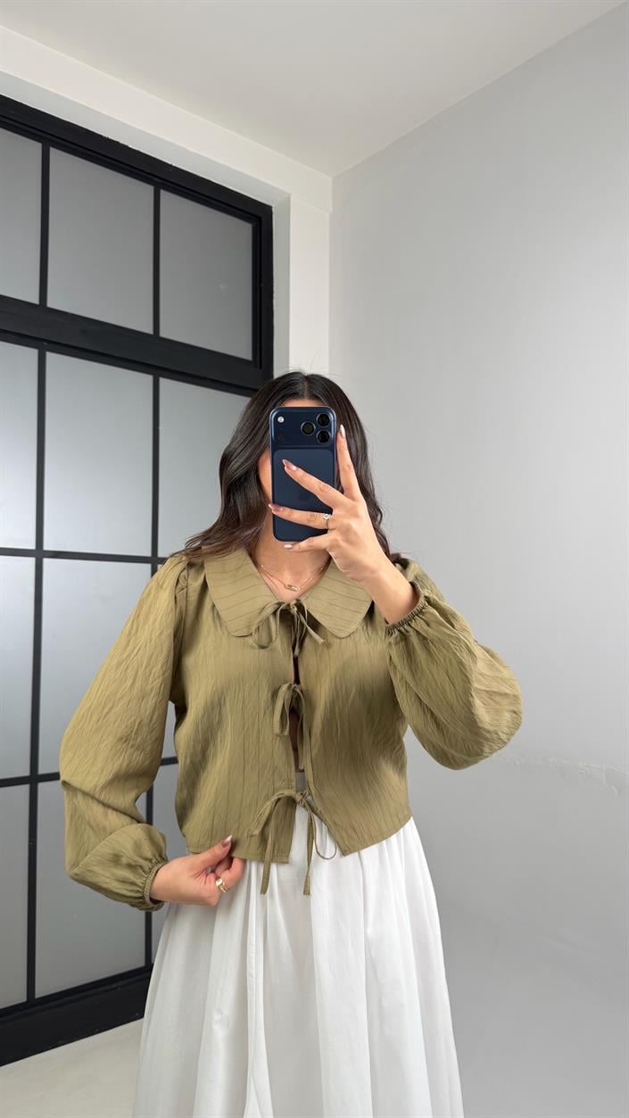 Yeşil Bebe Yaka Önü Bağlamalı Gömlek GAUS-01150