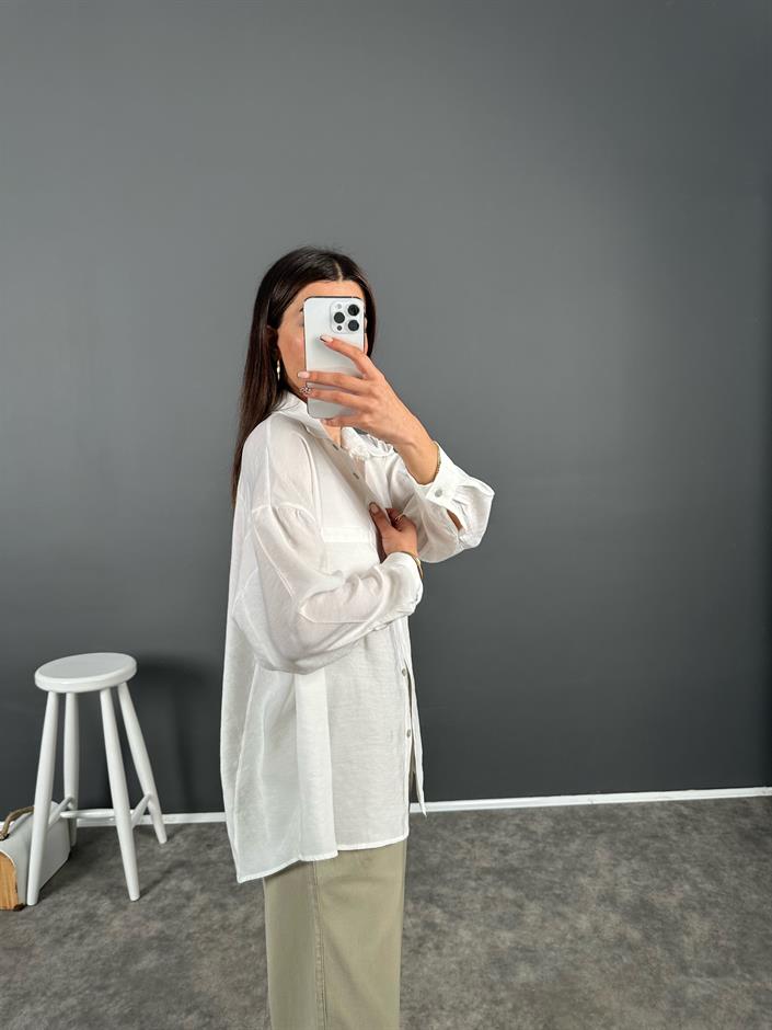 Lupus Beyaz Çift Cepli Oversize Premium Gömlek 