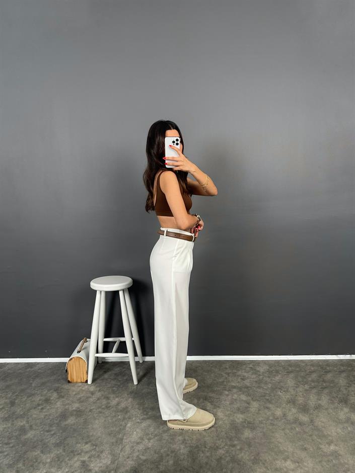 Fado Beyaz Kumaş Palazzo Pantolon